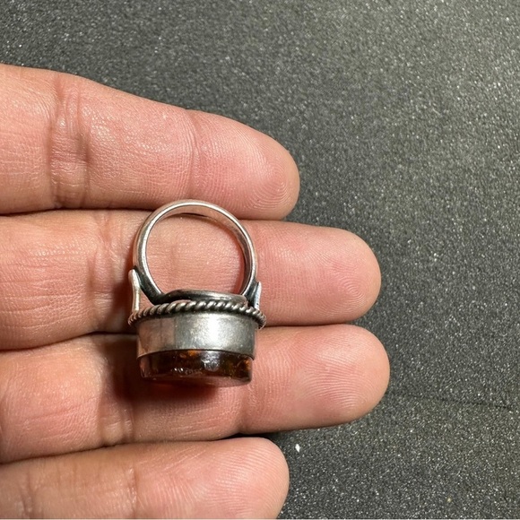 Vintage Large Sterling Silver 915 Amber Statement Ring Size 6 - Picture 10 of 10